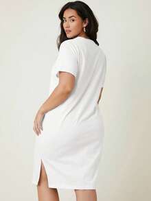 EMERY ROSE Plus Solid Split Hem Tee Dress - White - View 2