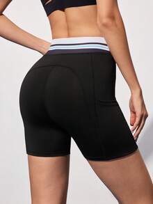 CourtClass Women's Striped Elastic Waist Casual Fitness Shorts - Multicolor - View 2