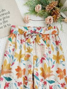 LMoss Kids LMoss 女童两件套：针织纯色荷叶边领上衣和梭织碎花宽松裤 - 粉色 - 查看 5