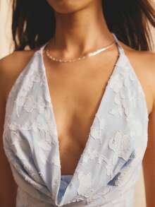 Aralina SHEER LACE COWL NECK BACKLESS HALTER - Blue - View 3