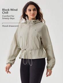 OutZeal Women Outdoor Jacket Daily Casual Water-Resistant Drawstring Waist Hooede Outdoor Top Spring - Light Grey - View 3