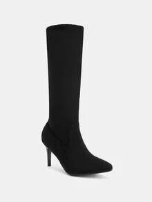 Glitzique Black Slim Fit Wrinkle Tall Boots, New 2025 Autumn Winter Season Pointed Toe Slim Fit Thigh High Boots For Women,Knee High Boots,Kitten Heels - Black - View 4