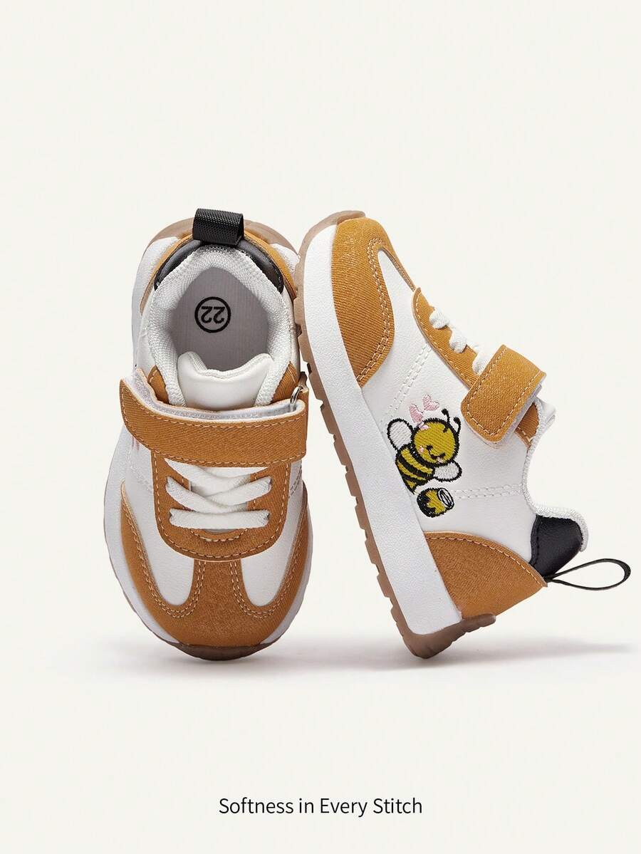 Cozy Pixies A Pair Of Spring And Summer Fashion Versatile Fun Cute Contrasting Colors Yellow White Bee Animal Embroidery Soft Bottom Flat Bottom Baby Sports Shoes College Style Outdoor Play Travel Vacation Four Seasons - Yellow - View 1