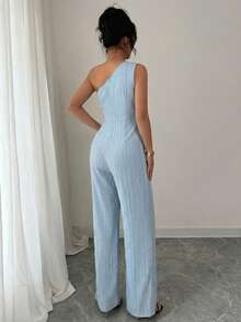 Elenzga Bộ jumpsuit nữ thanh lịch không tay với eo thắt, thiết kế ống rộng xếp ly, kiểu dáng tối giản sang trọng, phù hợp cho đi làm, hẹn hò, dạo chơi và nhiều dịp khác, jumpsuit dài cho mùa xuân/hè. - Màu xanh lam - Xem 2