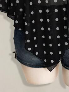 SHEIN ICON 大码女式黑白波点不对称网纱上衣 - 黑與白 - 查看 7
