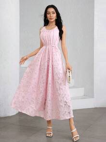 Modelyn Đầm hồng không tay đính đá lấp lánh, khoét eo, kèm thắt lưng. - Hồng - Xem 4