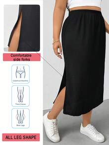 SHEIN Essnce Váy đen xẻ cao thời trang mùa xuân/hè cho nữ, thoải mái, đa năng, tôn dáng, chất liệu vải có họa tiết, chất liệu mềm mại, kiểu dáng đơn giản, váy đen xẻ tà mùa hè kiểu châu Âu, váy dài xẻ tà cho nữ, váy xẻ đùi, váy che phủ màu đen, váy mùa xuân cho nữ, váy mùa xuân cho nữ - màu đen - Xem 8
