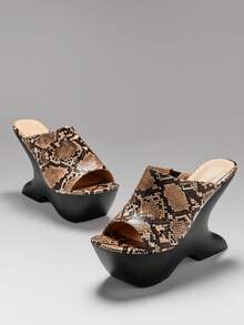 SHUZIA Sandal đế xuồng dày dặn, gợi cảm, họa tiết da rắn dành cho nữ. - Nhiều màu - Xem 5