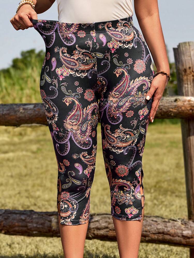 Plus Size Women Paisley Print Casual Leggings Printed Pants For Women Capri Pants For Women Boho Pants For Women Leggings For Women With Design Yoga Pants Yoga Trousers Legins Pants For Women Yogo Pants