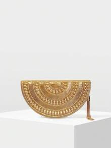 MOTF BOLSO DE NOCHE HECHO A MANO CON CUENTAS Y ADORNOS DE CRISTAL STRASS - Dorado - Ver 4