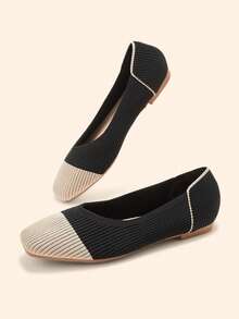 CUCCOO BASICS Women's Casual Contrast Color Slip-On Loafers - Black - View 7