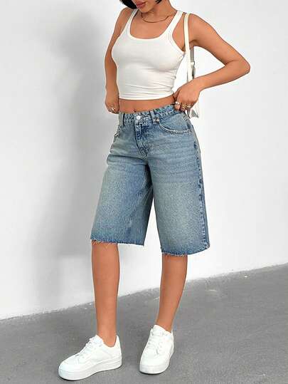 SHEIN Short bermuda en jean taille basse style casual Y2K pour femme