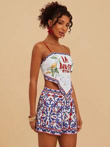 Travachic Women's Chiffon Printed Camisole & Shorts 2 Pieces Set, Spring/Summer Vacation - Multicolor - View 5