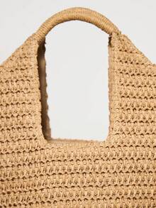 MUSERA Structured Straw Woven Handbag  Cute Summer Beach Swim Going Out Daily Spring Holiday Accessory - Khaki - View 4