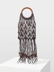 MOTF PREMIUM BOLSO DE MANO CON TRENZAS Y FLECOS PARA VACACIONES DE MUJER - Beis - Ver 4