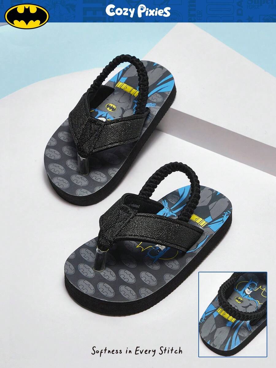BATMAN X Cozy Pixies 1双夏季休闲百搭可爱趣味沙滩度假黑色男童/幼儿平底凉鞋 - 深灰色 - 查看 1
