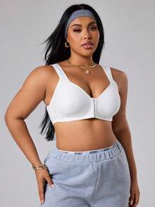 SHEIN Sports Áo ngực thể thao không gọng, cài trước dành cho nữ cỡ lớn - trắng - Xem 4
