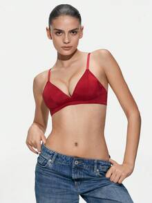 SHAPORA 1pc Burgundy Women's Bra, High-Quality Deep V Design - Burgundy - View 4