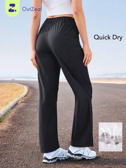 OutZeal 女士运动裤 黑色 健身 徒步 速干 弹力 反光条 直筒运动裤
