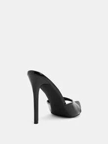 Glitzique Damen Mode High Heel Schuhe, Party, klassischer Spitzschuh, offene Zehenpartie, offene Ferse, metallisches PU-Leder, Slip-On, lackierter Absatz, Stiletto, metallischer Stil, Sommer, Outdoor, Regular, Damen Champagner Farbe Sandalen, High Heel Pantoffeln, Sexy - Schwarz - Übersicht 8