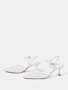 CUCCOO HITCHD Zapatos de novia de tacón alto blancos, de malla transpirable con bordado, pedrería hueca, elegantes, versátiles y sexys, para boda y banquete, zapatos de primavera para novia - Blanco - Ver 3