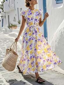 Louniche Đầm chữ A cổ chữ V, eo bèo nhún, họa tiết hoa nhí, thích hợp cho các buổi đi chơi mùa xuân hoặc hẹn hò. - Nhiều màu - Xem 1