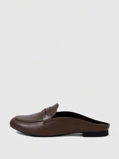 Sleekvia Women Shoes Spring And Summer New Round Toe Flat Bottom Brown Mule Women's Shoes Daily Versatile Commuter Semi-Drag Lazy Shoes Flat Bottom Women's Shoes