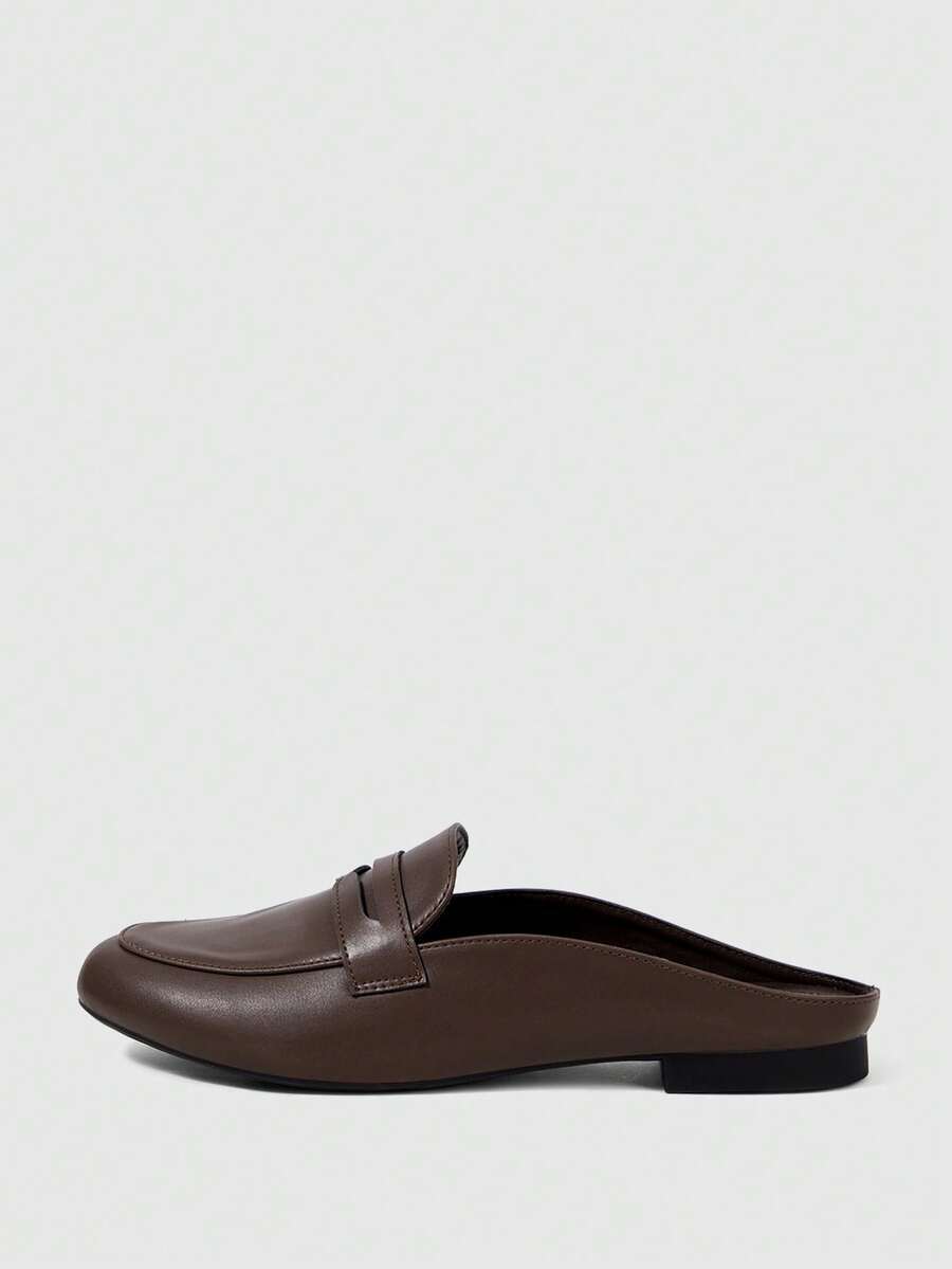 Sleekvia Women Shoes Spring And Summer New Round Toe Flat Bottom Brown Mule Women's Shoes Daily Versatile Commuter Semi-Drag Lazy Shoes Flat Bottom Women's Shoes - Coffee Brown - View 1