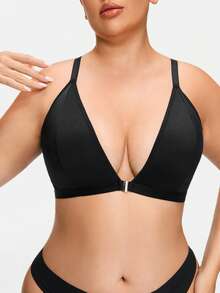 SHAPORA 1 pieza Sujetador inalámbrico con cierre delantero y acolchado para tallas grandes, que levanta y realza el busto - Negro - Ver 4