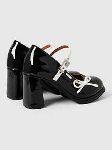 ROMWE 女士高跟鞋 暗黑摇滚朋克哥特风鞋 闭趾搭扣礼服鞋 防水桌布蝴蝶结甜美洛丽塔鞋 Y2K派对鞋 粗跟通勤工作鞋 - 黑色 - 查看 3