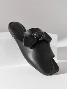 SHUZIA Women's Elegant Ribbon Decor Slip-On Mules – Comfortable, Versatile & Classic Essential - Black - View 6