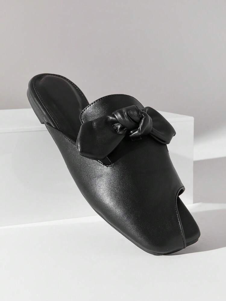 SHUZIA 女士优雅缎带装饰套脚穆勒鞋——舒适、百搭、经典必备单品 - 黑色 - 查看 6