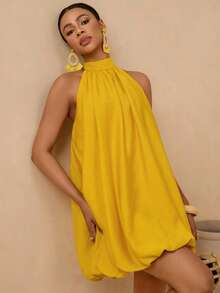 Vesra Women's Vacation Casual Halter Backless Sleeveless Dress - Yellow - View 6