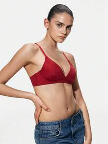 SHAPORA 1pc Burgundy Women's Bra, High-Quality Deep V Design - Burgundy - View 5