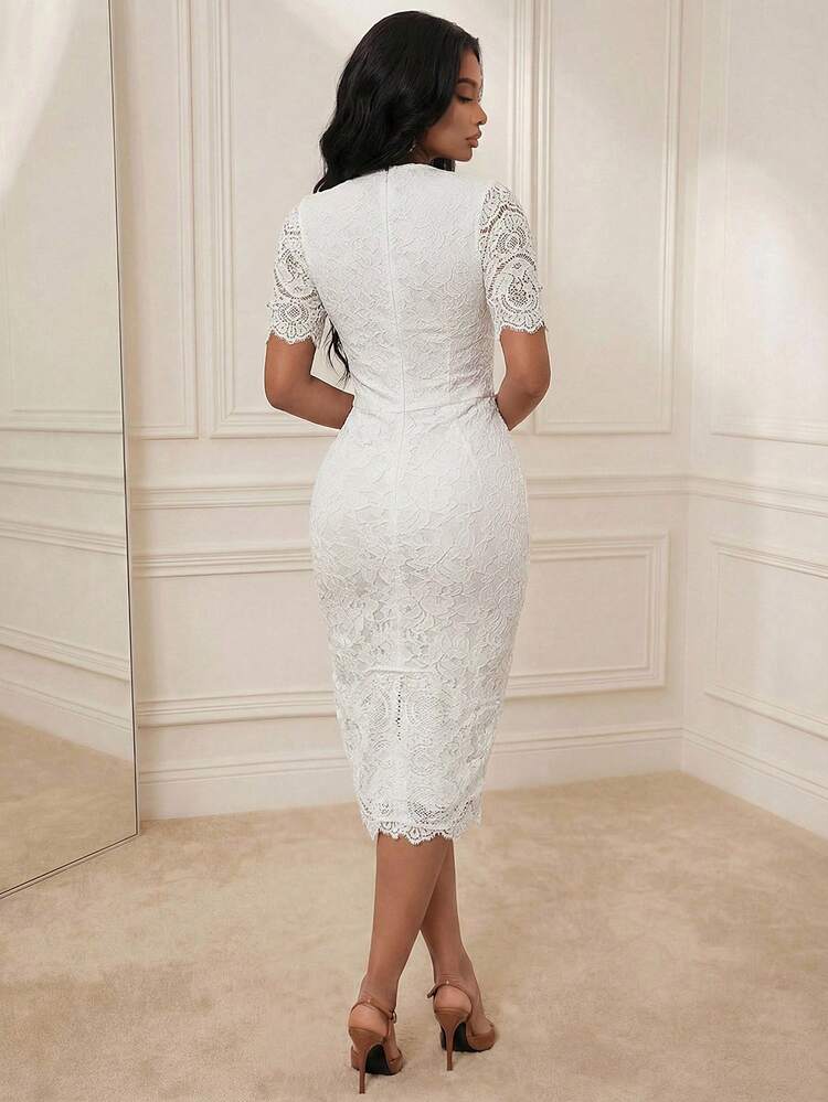 White Lace Mini Dress, Elegant Party Dress, Sexy Short Dress Elegant White Dress White Lace V Neck Dress