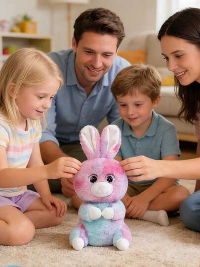 Pink Bunny-Shaped Plush Toy Made Of Rabbit Fur Leather Material Super Soft Short Plush Material Handmade Fiber-Filled Animal Needle Doll Is A Perfect For The Baby