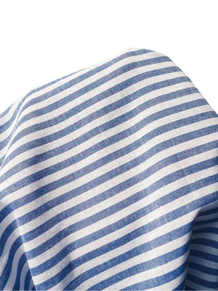 Plus Size Women's Summer Casual Vacation Country  Blue & White Striped Patchwork  V Neck Short Sleeve Blouse Top Shirt,Summer\Vacation,Summer Holiday,Spring Break Outfits ,Vacation Outfits Women ,Holiday Outfits For Women,Going Out Outfits,2026 New Clothes,Simple And Fashionable For Everyday Wear,Suitable For Summer, Vacation, Daily Wear, Women Summer Shirts, Summer Casual Tops, Blouses For Women Summer