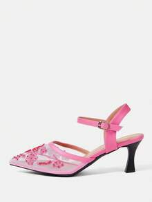 CUCCOO HITCHD Escarpins à bout pointu pour femmes avec strass et talon aiguille, chaussures élégantes et décontractées minimalistes et confortables, à enfiler, pour mariage, travail, rendez-vous, occasions formelles - Rose bonbon - Voir 9