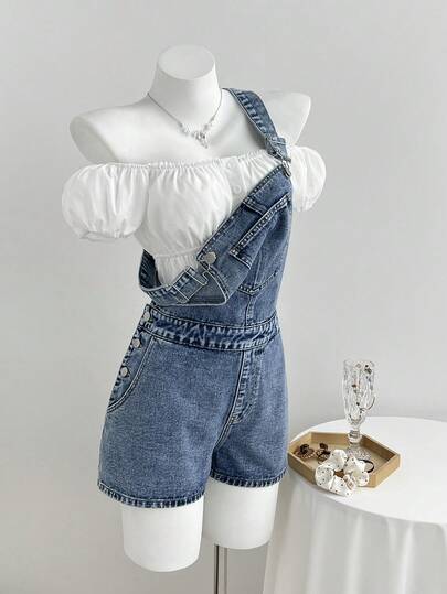 Elamini Y2K Summer Casual Denim Bib Shorts