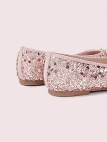 CUCCOO DOLLMOD 女士粉色亮面圆头蝴蝶结装饰低帮芭蕾平底鞋，鞋面亮片材质，可爱优雅，一脚蹬款式，适合节日和情人节穿着。 - 粉色 - 查看 10