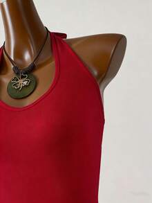 Lyxana Women's Solid Color Fishtail Hem Fitted Elegant Dress With Halter Neck - Red - View 3