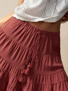 Bohemela Váy dệt kim dáng rộng màu trơn thường ngày dành cho nữ - Màu Hoa hồng đỏ - Xem 4