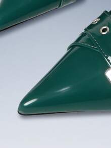 CUCCOO GRLICON 绿色尖头交叉绑带双扣小猫跟空心女鞋 - 綠色 - 查看 5