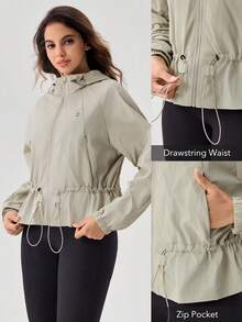 OutZeal Women Outdoor Jacket Daily Casual Water-Resistant Drawstring Waist Hooede Outdoor Top Spring - Light Grey - View 5