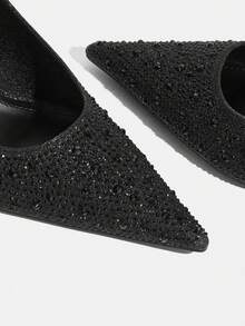 CUCCOO TILAWA Giày nữ mũi nhọn, gót mảnh, màu đen đính đá, gợi cảm, thời trang, kiểu slingback, thích hợp phối cùng váy, dự tiệc, hộp đêm, giày cao gót nữ. - màu đen - Xem 5