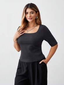 EMERY ROSE Bộ 3 áo thun dệt kim cổ tròn tay ngắn, màu trơn, dáng ôm, cỡ lớn. - Nhiều màu - Xem 5