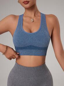Sovereign Charm 女士交叉后背运动文胸，高弹力健身瑜伽文胸 - 藍色 - 查看 4