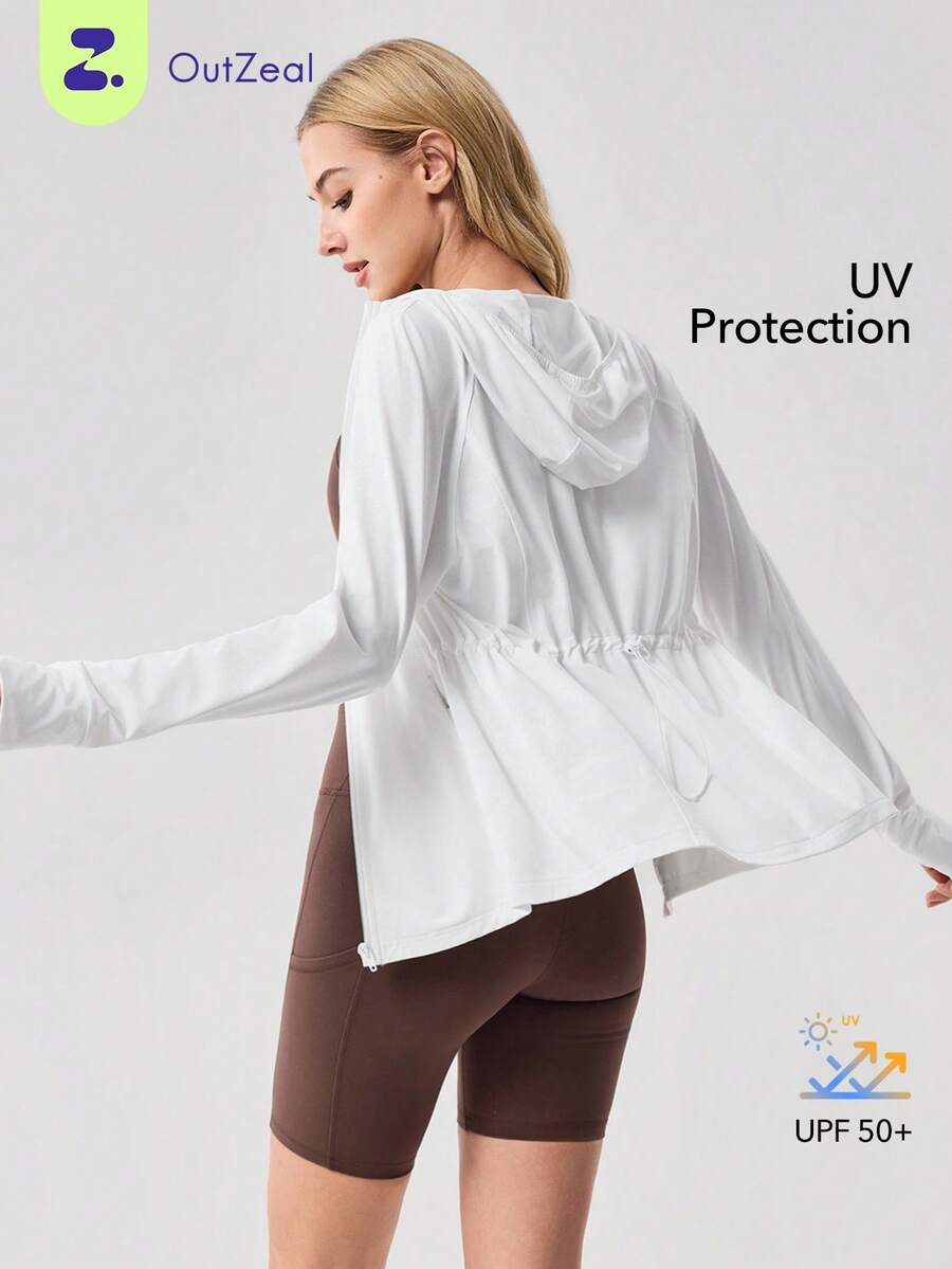 OutZeal 女士防晒夹克 日常休闲防紫外线透气网眼拼接户外上衣 - 白色 - 查看 1