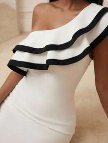 Anewsta 女士新款性感修身褶皱长灯笼袖绷带优雅派对连衣裙，白色荷叶边鸡尾酒礼服 - 白色 - 查看 3