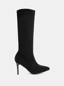 Glitzique Black Slim Fit Wrinkle Tall Boots, New 2025 Autumn Winter Season Pointed Toe Slim Fit Thigh High Boots For Women,Knee High Boots,Kitten Heels - Black - View 5